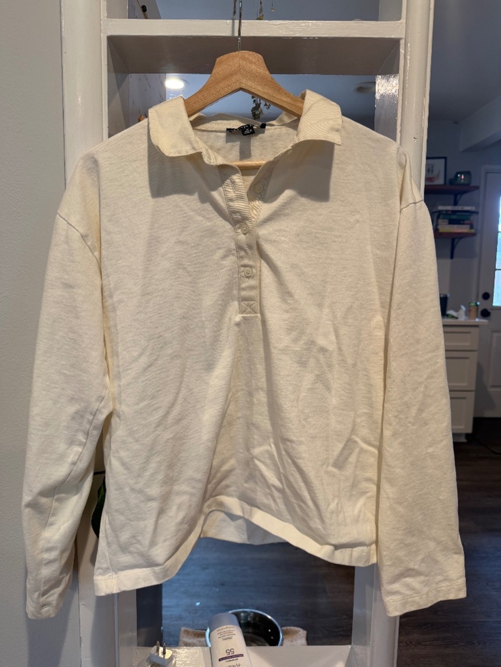 J.Crew Cream Long Sleeve Popover Polo Shirt M